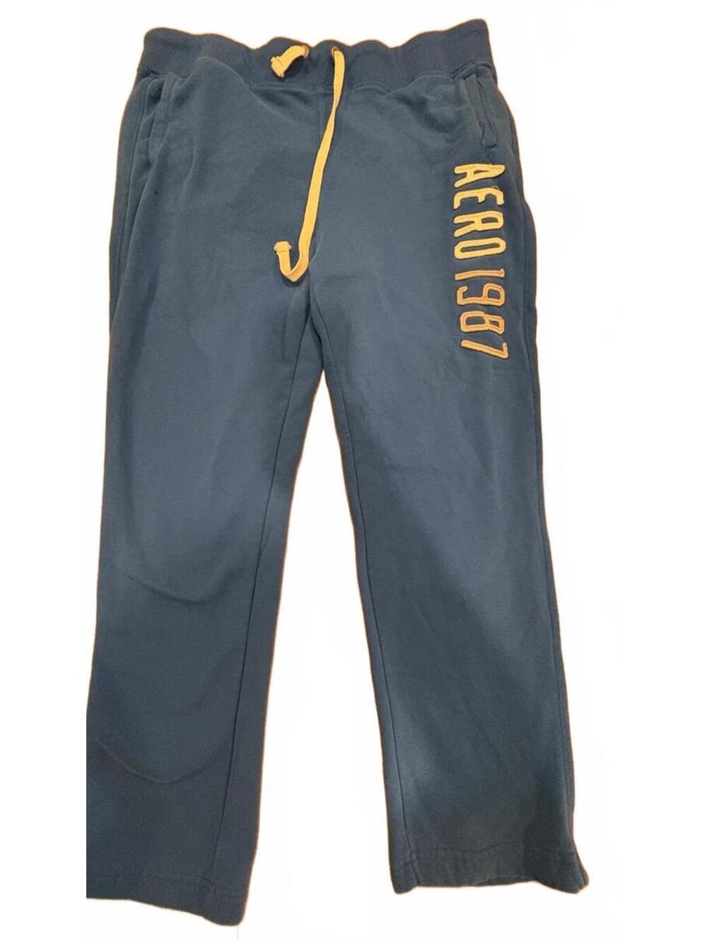 Aeropostale Blue Sweatpants with Yellow Drawstring and AERO 1987 Logo XL